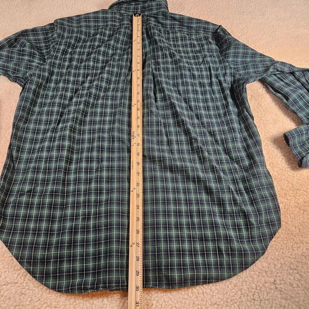 Polo Ralph Lauren Mens XL Classic Fit Plaid Oxford Shirt‎ Green Blue Cotton Prep